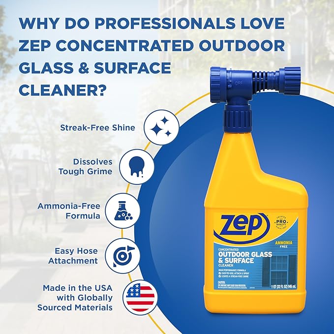 Zep Hose End Outdoor Glass and Surface Cleaner - 32 oz (Case of 6) - U49910 - Easy-To-Use Attach and Spray for A Streak-Free Shine