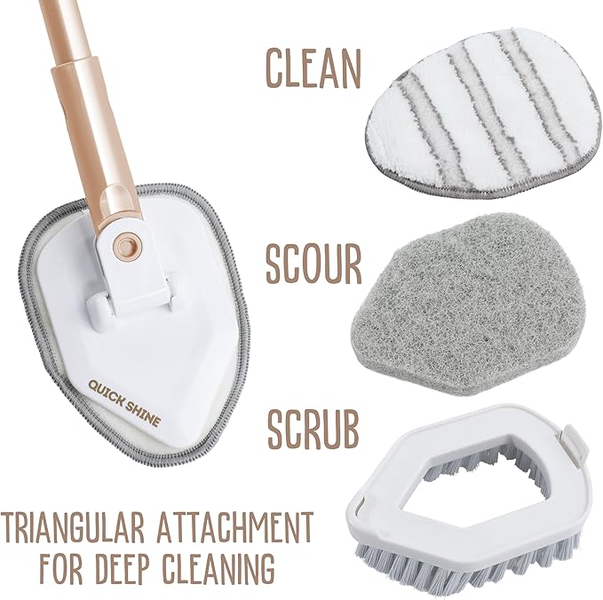 Quick Shine Ultimate Gold Clean + Polish Mop Kit | All-in-One 11 Pc Kit w/Interchangeable Attachments | Cleaner &amp Polish Included | No Batteries Needed | All Floors Pro Cleaning System | 2-in-1 Mo