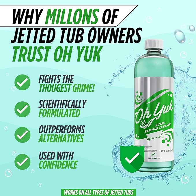 Oh Yuk Jetted Bathtub Cleaner for Jet Tubs Whirlpools The Most Effective Jetted Tub Cleaner Septic Safe | Two 16 Ounce Bottles!
