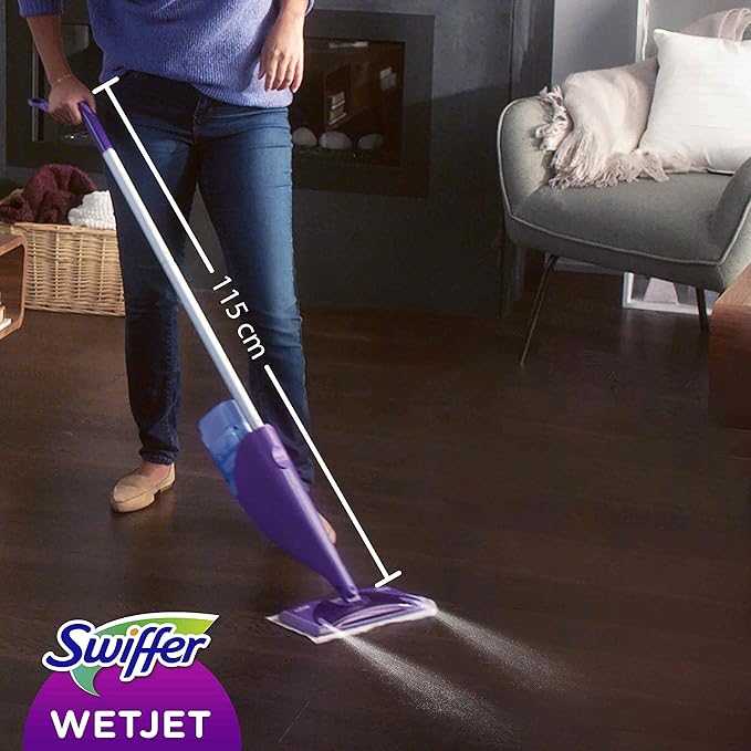 Swiffer WetJet Floor Spray Mop Starter Kit Includes: 1 WetJet 5 Pads 1 Cleaning Solution &amp 4 Batteries