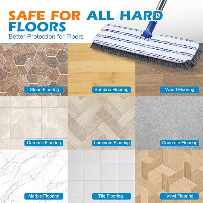 Mops for Floor Cleaning Masthome Flat Dust Mop with 4 Reusable Pads 2-Sided Microfiber Dust Mop for Wet &amp Dry Use Flat Flip Mops for Hardwood Laminate VinylKitchen Tile -1 Scraper