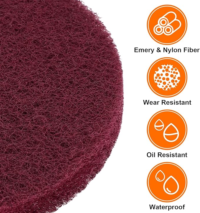 HARFINGTON 20pcs Scrubber Scouring Pads 500 Grits 4 Inch Drill Power Brush Hoop and Loop Surface Conditioning Disc Drill Scuffing Disc Scrub Pads for Home Kitchen Cleaning Dark Red