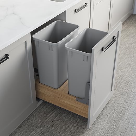 Dowell Double 50Qt Undermount Trash Pull-Out Waste Container with Full Extension Soft-Close Slides Bottom Mounted Face Frame/Frameless Min. Cabinet Opening: 15-1/2 Inch Wide-4008 0218 50
