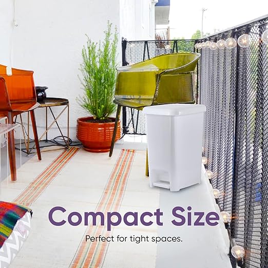 Superio Slim Trash Can with Foot Pedal – 6.5 Gallon Step-On Trash Can Plastic Garbage Can with Lid Trash Can for Bathroom Bedroom RV Kitchen Office Patio or Dorm – White Smoke