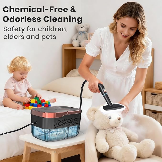 Steam Cleaner 6-Level Adjustable Steam 15s Heat-Up 1250ML Tank 7ft Extended Hose Portable Steamer for Cleaning with 18 pcs Accessories for Home for Dirt Grease Grout Tile Floor Car