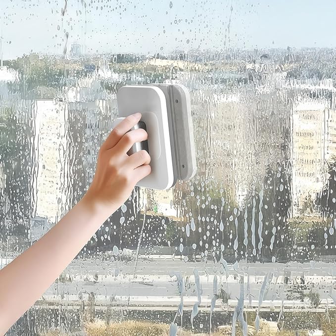 Rotating Handle Glass Cleaner with Safety Rope Double Sided Window Wiper for 3-10Mm Glass Double Layer High-Rise Window Cleaning
