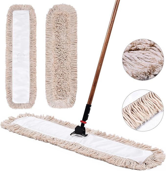 Matthew Cleaning 24'' Cotton Dust Mop Refill Washable Thick Tufted Replacement Heads for Residential &amp Commercial Use Fit All 24'' Dust Mop Frames Hardwood Laminate Concrete Floors 6 Pack