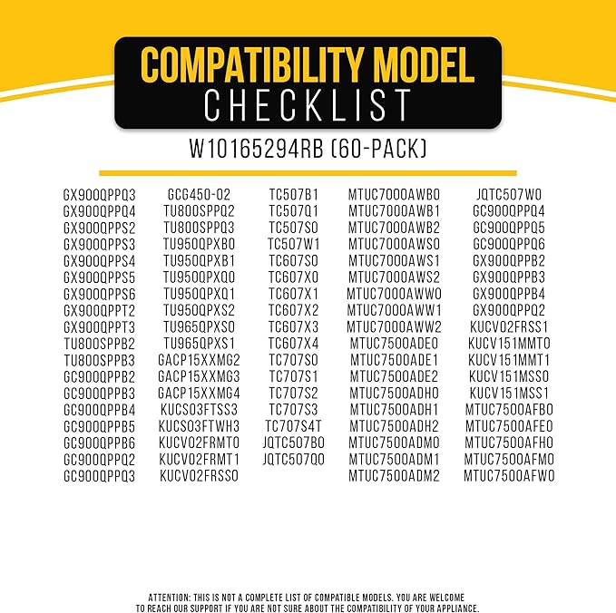 PartsBroz Trash Compactor Bags (60-Pack) for Whirlpool GX900QPPQ3 Trash Compactor Bags Bags Heavy Duty