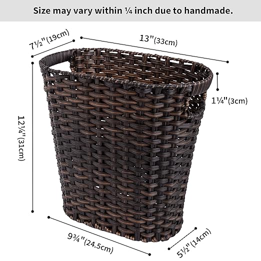GRANNY SAYS Wicker Trash Can Bathroom Trash Can with Handles Wicker Waste Basket for Bathroom Waste Basket for Bedroom Decorative Wicker Wastebasket 19 Liters/5 Gallons 1-Pack Dark Brown
