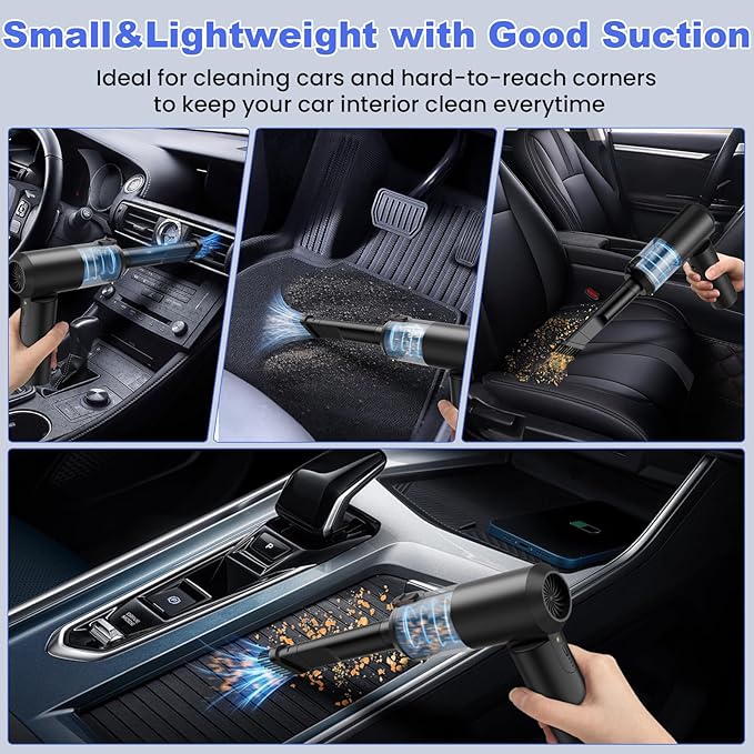 Car Vacuum Portable Cordless with 16000PA Ultra Suction 4-in-1 Foldable Air Duster &amp Brushless Motor Rechargeable Handheld Vacuum for Pet Hair Car Seats Home &amp Office Cleaning
