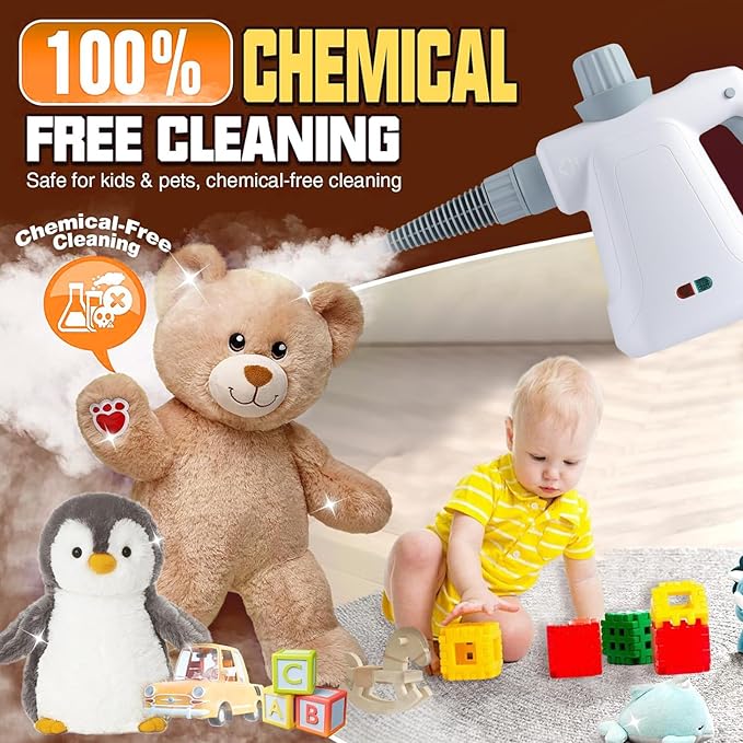 Pressurized Steam Cleaner Handheld Multi-Surface Steamer with 11 Accessories &amp Steam Lock 350ml Tank for Home Car Kitchen Bathroom Windows – Chemical-Free Deep Cleaning