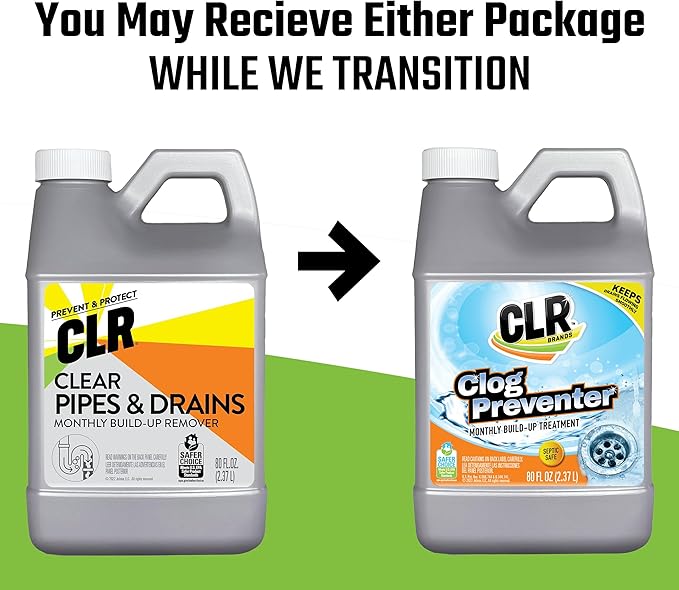 CLR Brands® Clog Preventer Clear Pipes and Drains Monthly Drain Build Up Remover Helps Degrade Sources of Clogs to Keep Drains Flowing Smoothly Safe on All Pipes and Drains - 80 Ounce Bottle