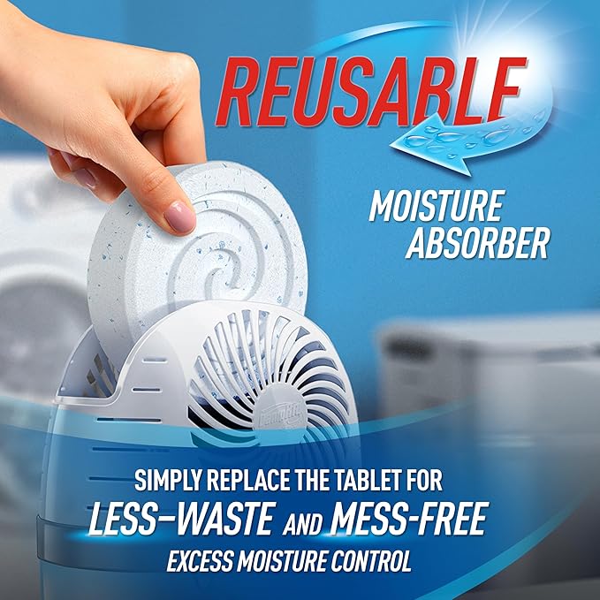 DampRid Reusable Moisture Absorber with 4 Drop-In Tablets Fragrance Free 15.8 oz. Attract and Trap Excess Moisture &amp Eliminate Musty Odors for Cleaner Fresher Air