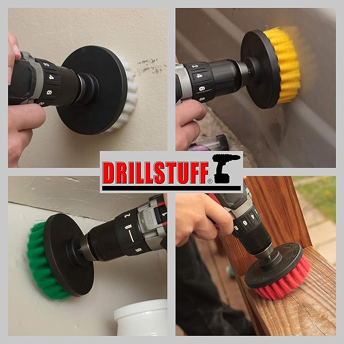 Drill Brush Attachment Power Scrubber Brush Set - 4in 4 Piece Soft Medium and Stiff Power Scrubbing Brushes Drill Attachment – Spin Brushes for Cleaning Showers Tubs Bathroom Tile Grout Carpet