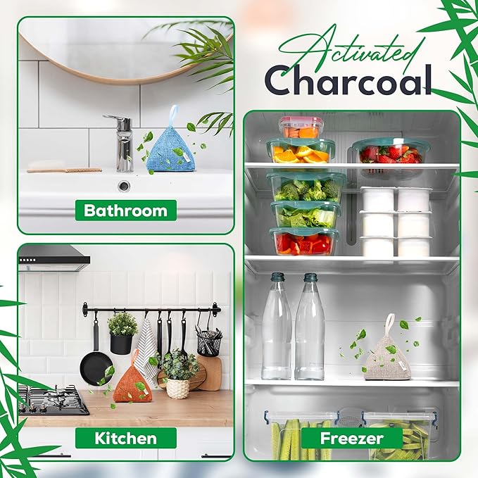 4 Pack Bamboo Charcoal Air Purifier Bags 200 Grams Each - Activated Charcoal Odor Absorber for Car Pets &amp Closet - Natural Freshener for Home Eco-Friendly &amp Reusable Charcoal Bags (Fresh Col