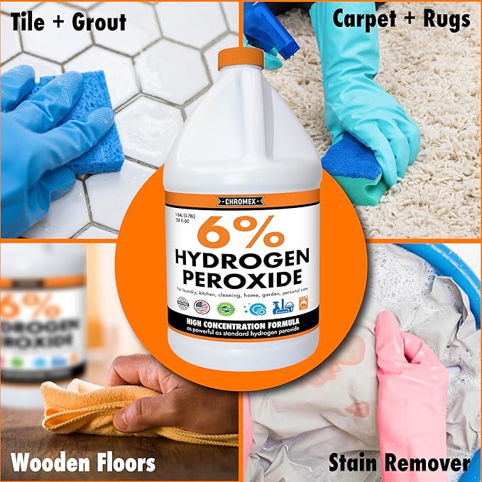 Chromex 6 Percent Hydrogen Peroxide Food Grade Home Kitchen Bath Cleaner Laundry Whitening (128 fl oz (Pack of 1))