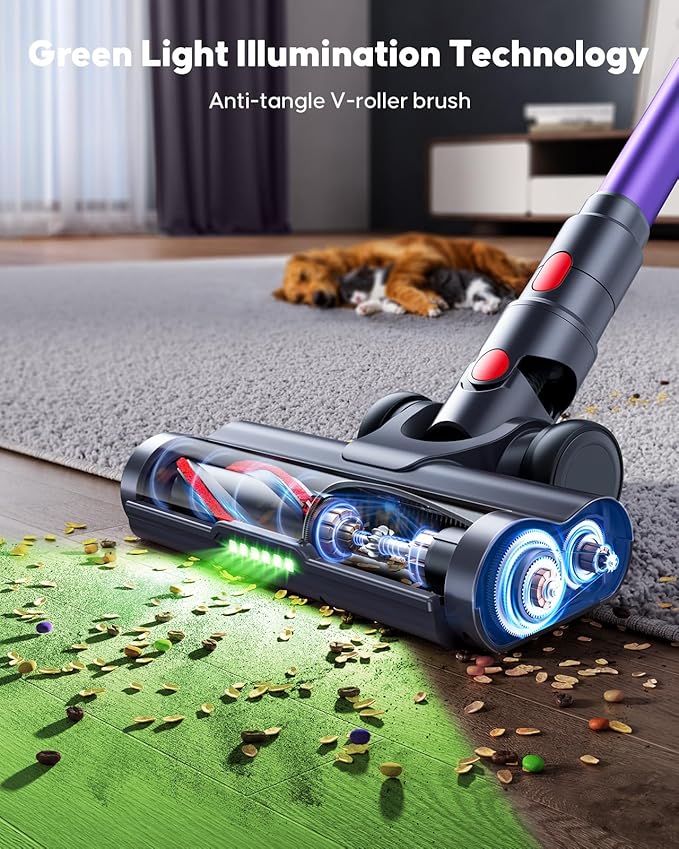 Cordless Vacuum Cleaner 650W 55KPA Powerful Suction 70 Mins Stick Handheld Vacuum Cleaners Green LED Anti-Tangle Brush Aromatherapy 1.8L Dust Cup One-Touch Empty for Carpet/Hardwood/Pet Hair/Car/Stair