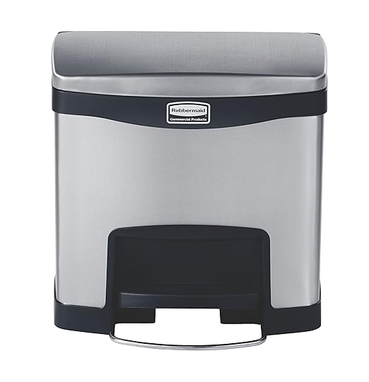 Rubbermaid Commercial Products Slim Jim Front Step-On Trash Can 4-Gallon Black Stainless Steel Hands-Free Garbage Can/Container for Home/Kitchen/Office/Restaurant
