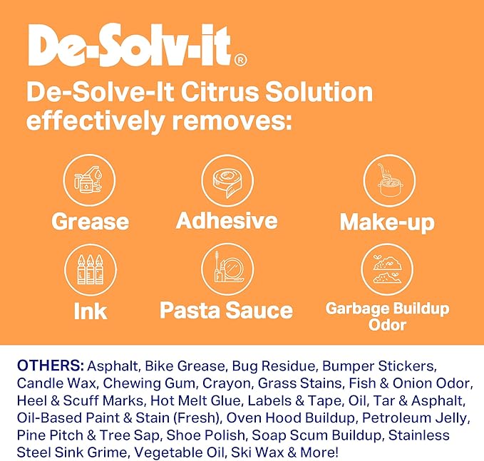 De-Solv-It Citrus Solution - Odor &amp Stain Remover for Cloth Wood Glass &amp More 12.6-Ounce (6-Pack)