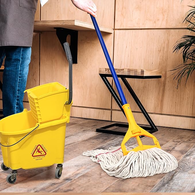 MATTHEW CLEANING Heavy Duty Mop Head Commercial Replacement for General and Floor Cleaning Wet Industrial Blue Cotton Looped End String Head Refill (Case of 24) White