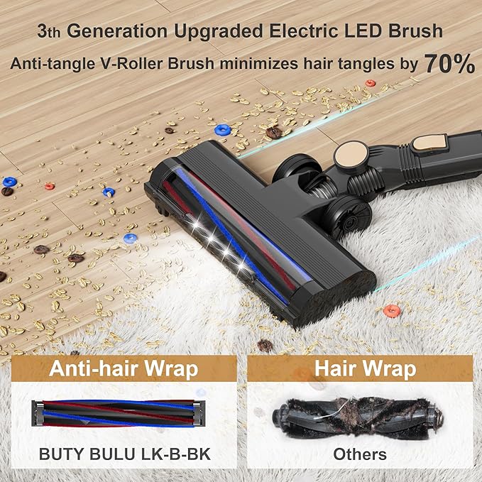 Cordless Stick Vacuum Cleaner 30KPa Handheld 2200mAh Rechargeable Battery Lightweight Small Vac Electirc Broom 40Mins Runtime for Home Hard Floor Carpet Pet Hair Cleaning LED Screen