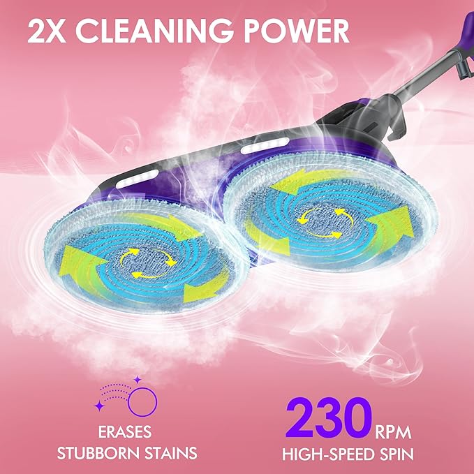 Scrub &amp Steam Mop with Rotating Mop Pads 4 Cleaning Modes &amp LED Headlights 6 Scrub Pads Large Tank Swivel Steering All-in-One Hard Floor Cleaner