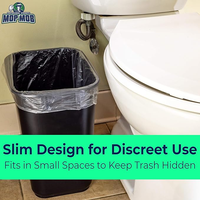 Space-Saving Trash Can and 4 Gal. Leak-Proof Liners Combo 2Pk. Small Black Plastic Wastebasket and Clear Bags Great for Bathroom Kitchen or Office. Garbage Bin Fits Under Most Desks and Cabinets
