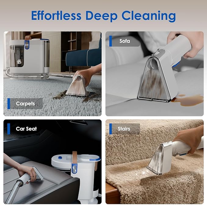 Portable Upholstery and Carpet Cleaner Machine 15Kpa Spot Cleaner Deep Cleans Pet Stains Couch Cleaner with 3 Tools and Self-Cleaning System for Area Rugs Furniture Stair Car Teal