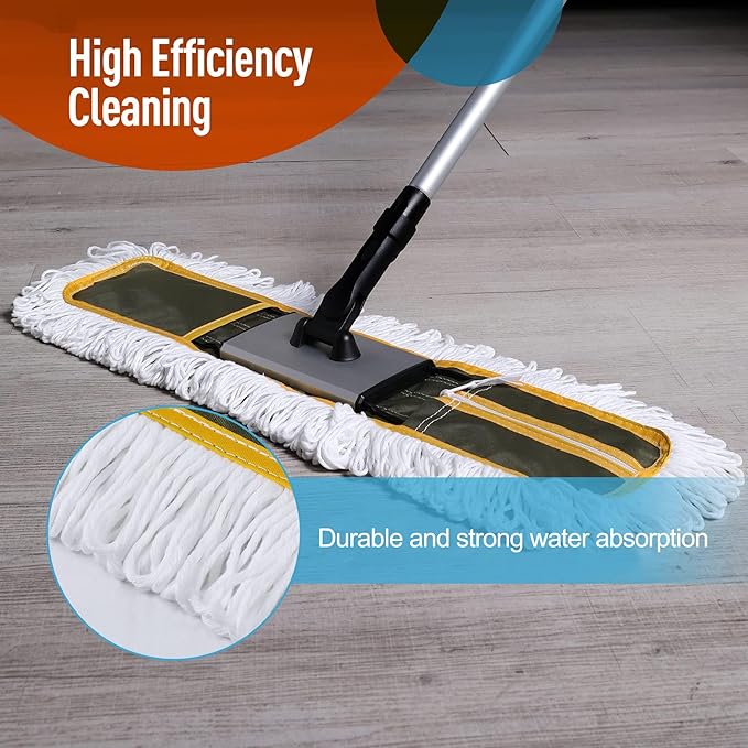 24 Commercial Dust Mop for Floor Cleaning Heavy Duty Floor Mop with 59” Extendable Long Handle Hotel Gym Garage Hospital Household Cleaning Supplies for Hardwood Tiles Marble Floors