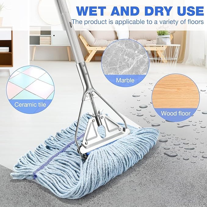 Commercial Mop Handle Heavy DutyIndustrial Metal Mop Stick Replacement for Home Garage Office WorkshopWarehouse Floor Cleaning2Pack