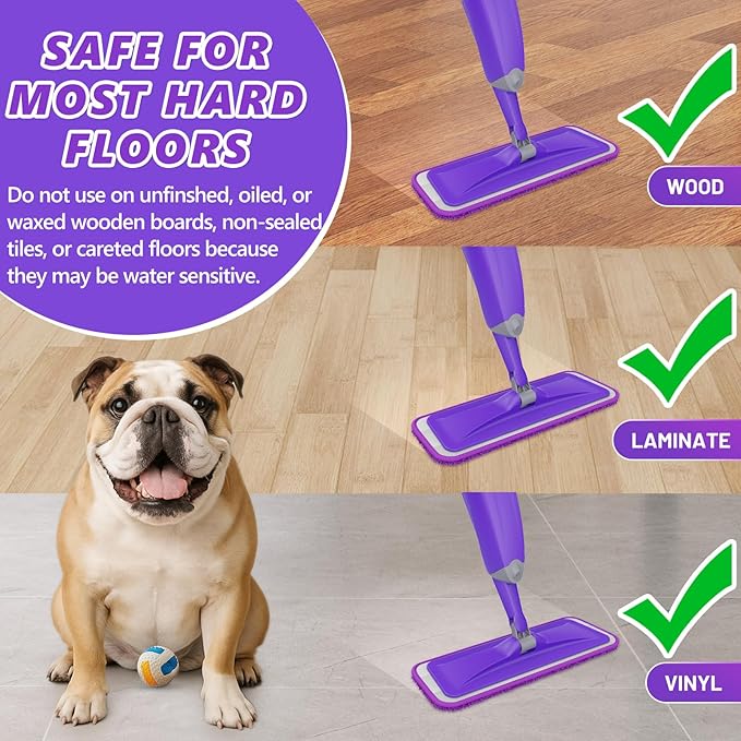 HOMTOYOU Spray Mops with 9 Reusable Pads: Wet Mop for Hardwood Tile Wood Laminate Vinyl - Absorbs Pet Hair Dust