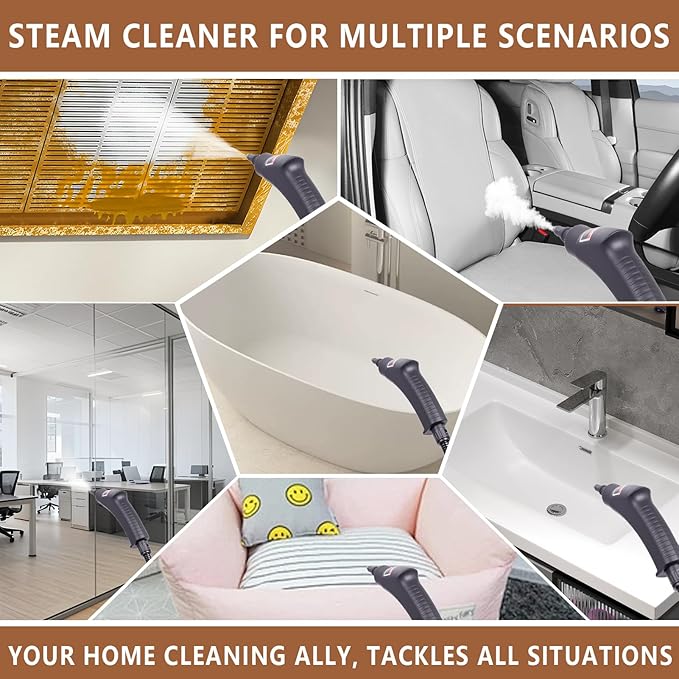 Steam Cleaner for Home &amp Car 15s Fast Heat Portable Steam for Cleaning Handheld 1.2L Tank 6-Level Adjustable Handle with 13 Piece Accessories Kit for Car Floors CouchesGrout Furniture