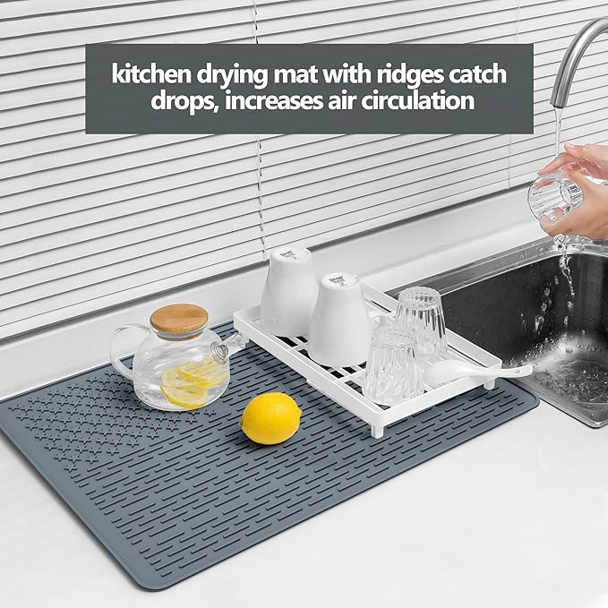 AWINNER Silicone Electric Stove Cover MatCeramic Stove Heat Resistant Glass Cooktop Flat RV Range Stovetop top ProtectorXL Dish Drying Mats for Kitchen Stars Stripes Design (Silicone Gray 28x20)