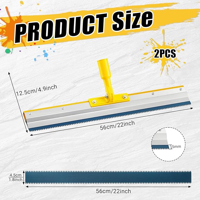 2 Pack 22 Notched Squeegee for Epoxy with 5mm Serrated Blade for Self Leveling Cement Urethane Epoxy Floor Tools