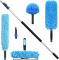 High Reach Cleaning Kit with 12FT Telescoping Pole - Ceiling Fan &amp Microfiber Feather Dusters Cobweb Brush Window Squeegee &amp Washer