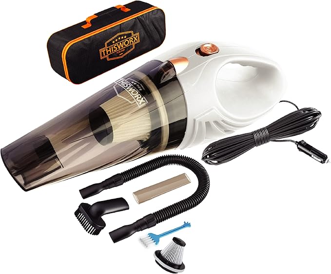 ThisWorx Car Vacuum Cleaner - Portable Handheld Mini Vacuum Cleaner W/ 16ft Cord Bag &amp Attachments - Small Vacuum for Car RV Boats Travel