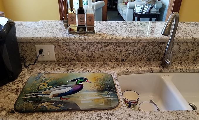Caroline's Treasures DAC3284DDM Wood Duck Dish Drying Mat Absorbent Dish Drying Mat Pad for Kitchen Counter Dish Drainer Mat for Countertop 14 x 21 Multicolor