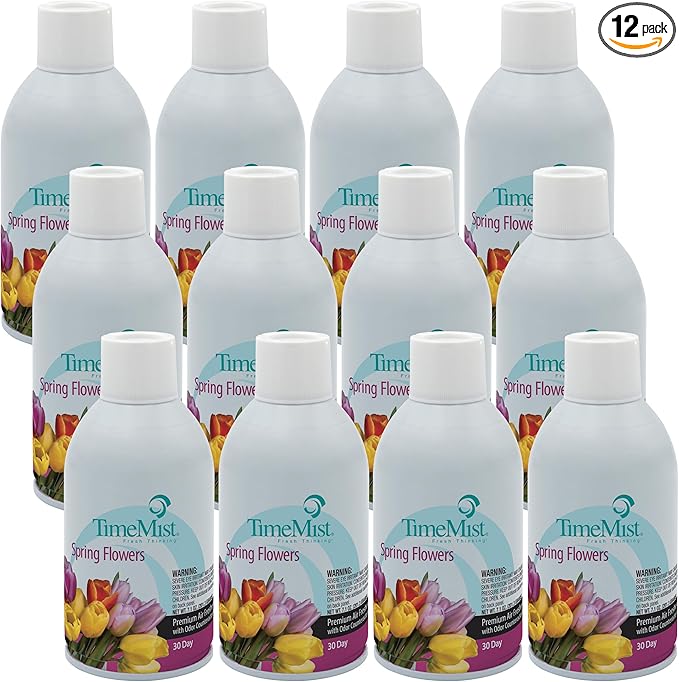 TimeMist Premium Metered Air Freshener Refills - Spring Flowers - 7.1 oz (Case of 12) 1042712 - Lasts Up To 30 Days and Neutralizes Tough Unwanted Odors