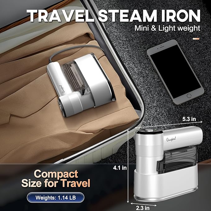 Travel Steamer for Clothes Small Iron - 1000W Portable Steamer &amp Mini Iron10s Fast Heat Handheld Mini Steamer with 8FT Cord Foldable Handle Travel College Dorm &amp Home Essentials (White)