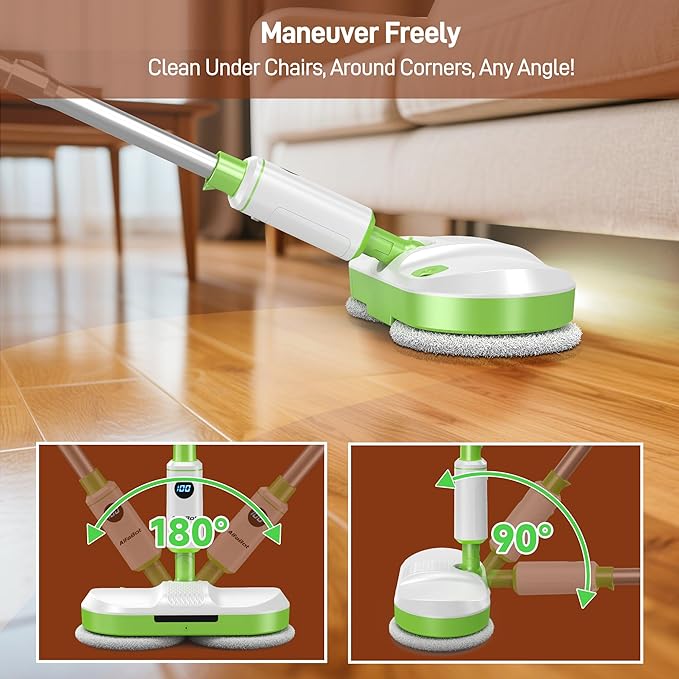 AlfaBot Cordless Electric Mop Electric Mop Floor Cleaner with LED Headlight &amp Water Sprayer Up to 60 Mins Self-Propelled with Big Water Tank for Multi-Surface