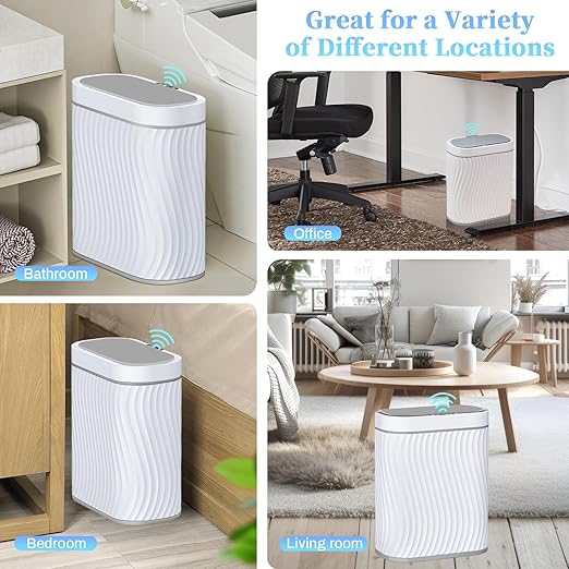 steo spce Automatic Motion Sensor Bathroom Small Trash Can with Lid 2.6 Gallon Touchless Slim Garbage Can Smart Waterproof Trash Bin for Bedroom Restroom Living Room Office