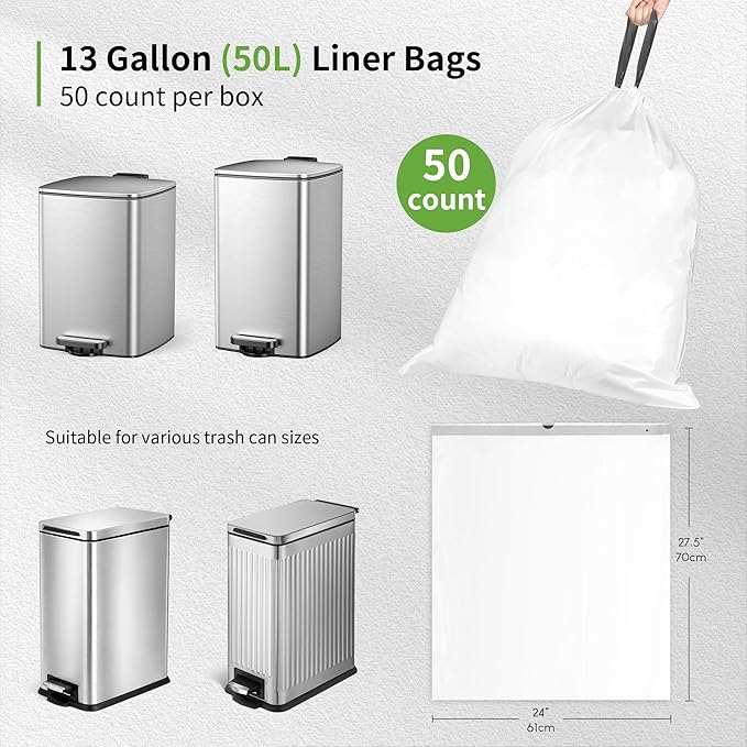 REION Trash Bags Spring Mist (Jasmine Blend) | Tear-Resistant and Odor-Suppressant | Ideal for Home and Kitchen garbage can | Household Essentials | Tall Kitchen bags with drawstring | 13 Gallon 50 ct