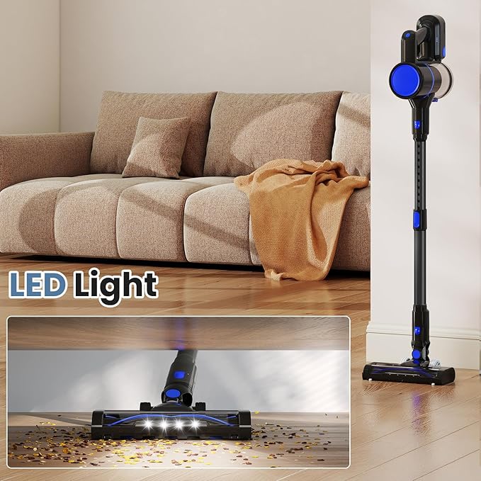 NEWBULIG Cordless Vacuum Cleaner Lightweight Stick Vacuum for Home with Anti-Tangle and LED Lights Powerful Rechargeable Wireless Cleaners for Hardwood Floors Carpet Pet Hair