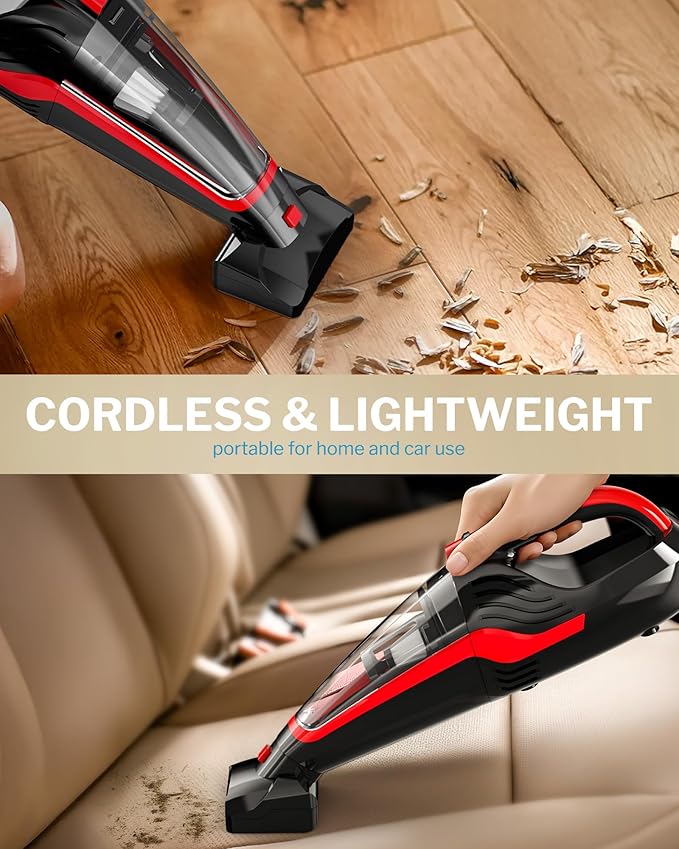 Pet Hair Handheld Vacuum Cordless Car Vacuum Rechargeable with Reusable Filters Motorized Brush and Multi-Accessories for Carpet Couch &amp Stairs Red 17.0X 4.6X 6.6