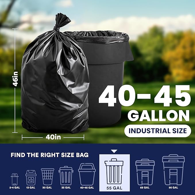 Plasticplace 40-45 Gallon Trash Bags │ 2.3 Mil │ Black Heavy Duty Garbage Can Liners │ 40 x 46 (50 Count)