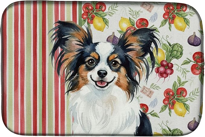 Caroline's Treasures Tricoilor Papillon Vegetables Dish Drying Mat Absorbent Dish Drying Mat Pad for Kitchen Counter Dish Drainer Mat for Countertop 14 x 21 Multicolor
