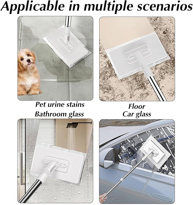 Mopa Desechable para Polvo Con 4 Paños ReutilizablesNo-Wash MopHands-Free Face Wash Towel Mop Dry Wet Mop for House Wall Bathroom Toilet Corners Door Window Gaps
