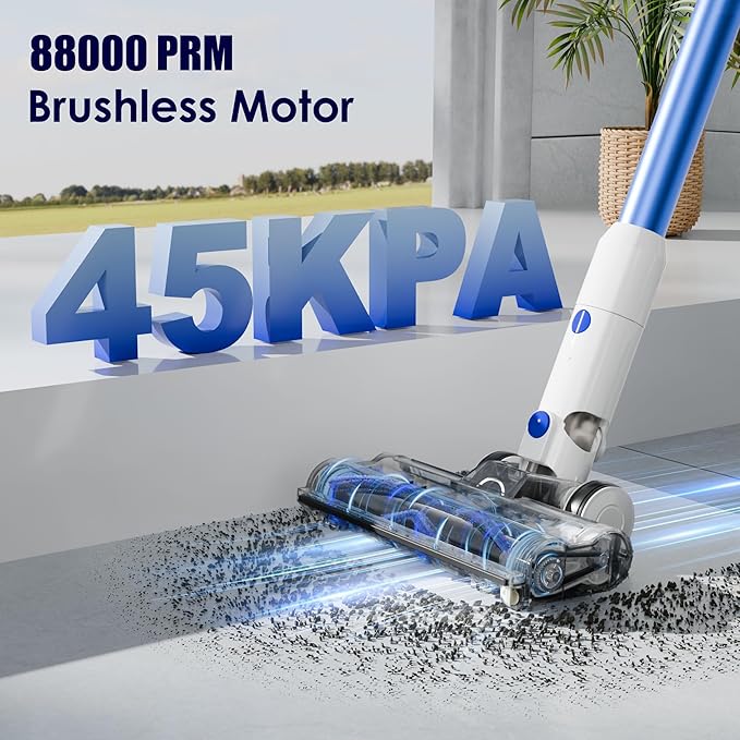 whall 88000RPM Cordless Vacuum CleanerUpgraded Strong Suction Brushless Motor Cordless Stick Vacuum CleanerLightweight Handheld Vacuum for Home Pet Hair Carpet Hard Floorup to 45mins Runtime Blue