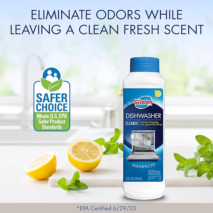 Glisten Dishwasher Cleaner Removes Limescale Rust Buildup and Grease Lemon Scent 12 Ounce Bottle 6-Pack