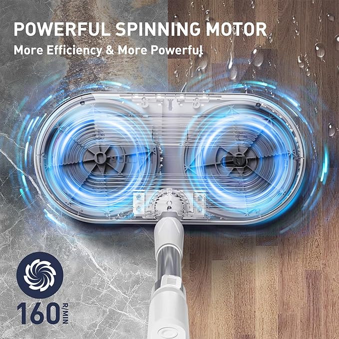 Cordless Electric Spin Mop Electric Floor Cleaner with Water Sprayer &amp LED Headlight 50mins Working Time 290ml Water Tank Adjustable Tube Self-Propelled Multi-Surfaces Floor Mop for Home Clea